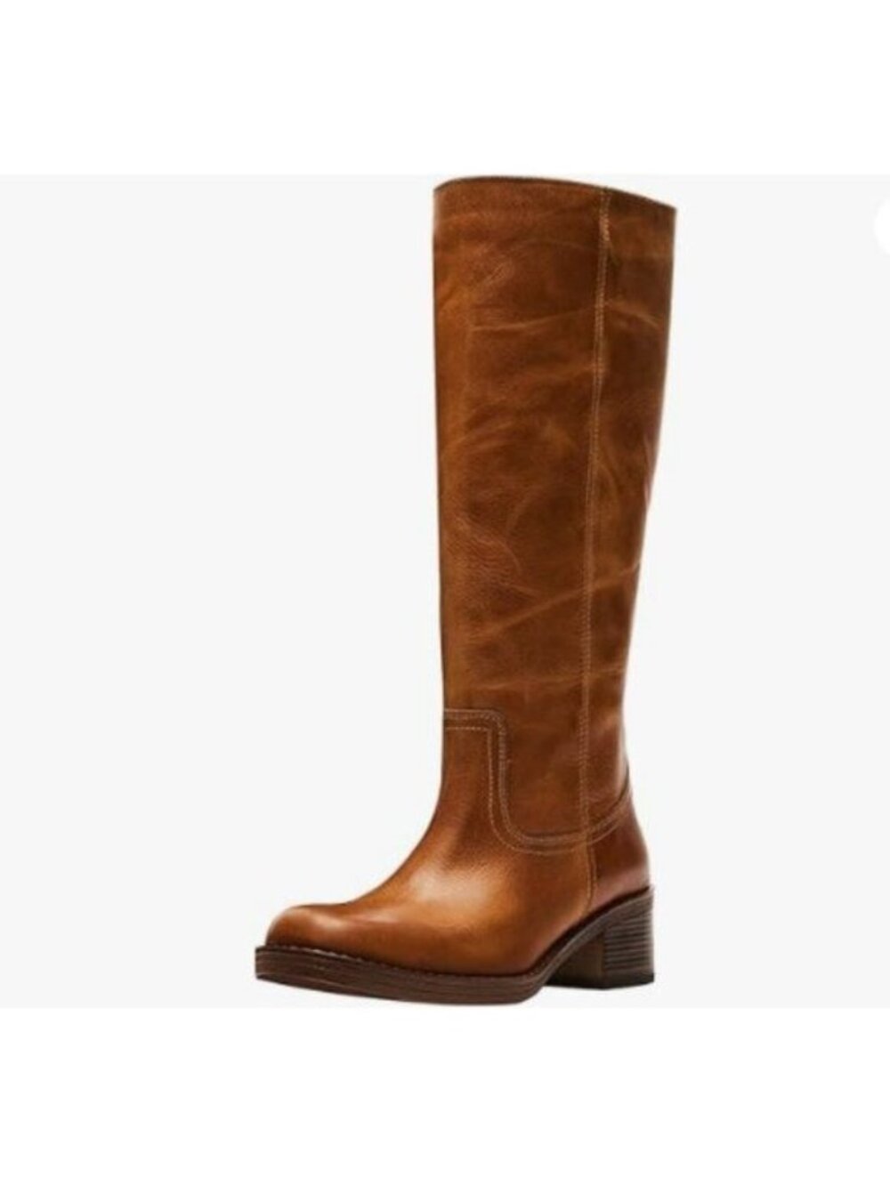 FOWT Women Platform Round Toe Calf High Boots Chunky Block Low Heel Riding Boots